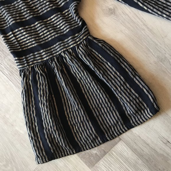 En Creme Blk/Metallic Gold Double V-Neck Flare 3/4 Sleeve Boho Flowy Blouse Lg - Picture 9 of 12